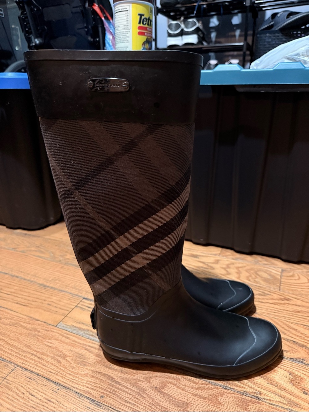 Burberry Brown & Black Plaid Men's Rain Boots